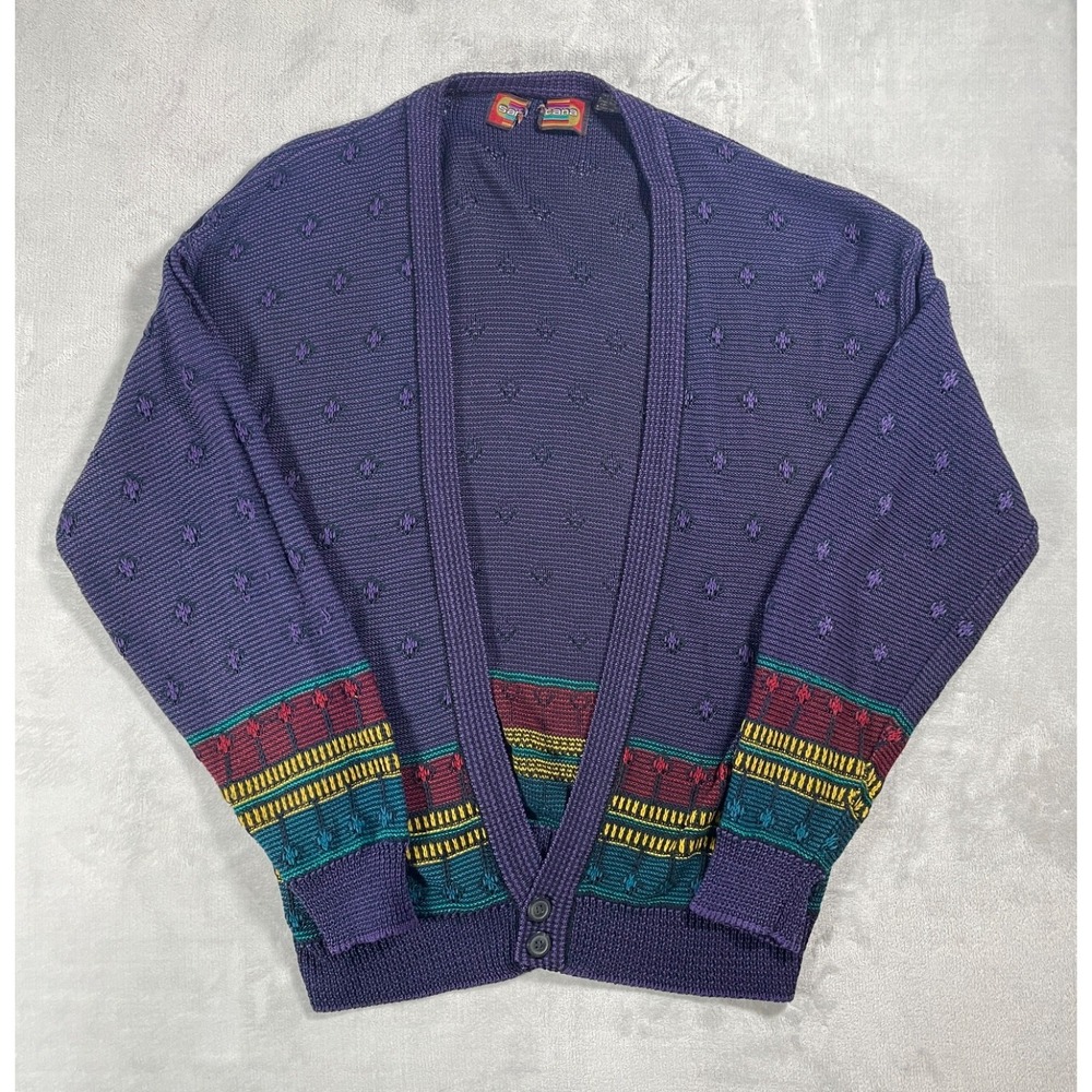 Vintage Santana Cardigan Sweater Men Medium Purple Textured Knit